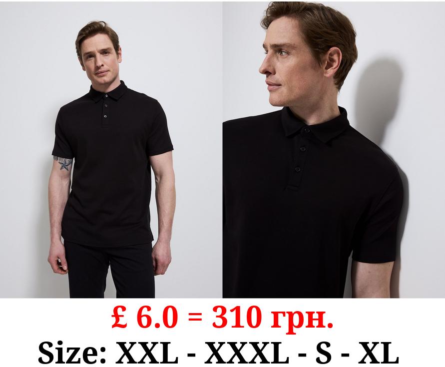 Black Cotton Short Sleeve Polo Top