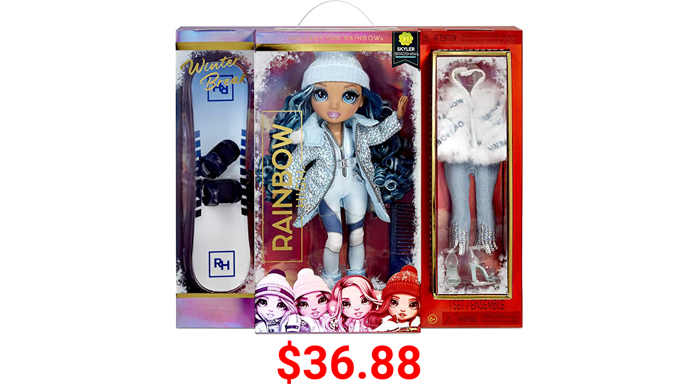 Rainbow High Winter Break Skyler Bradshaw – Blue Fashion Doll and Playset with 2 Designer Outfits, Snowboard Accessories, Gift for Kids and Collectors, Toys for Kids Ages 6 7 8+ to 12 Years Old
