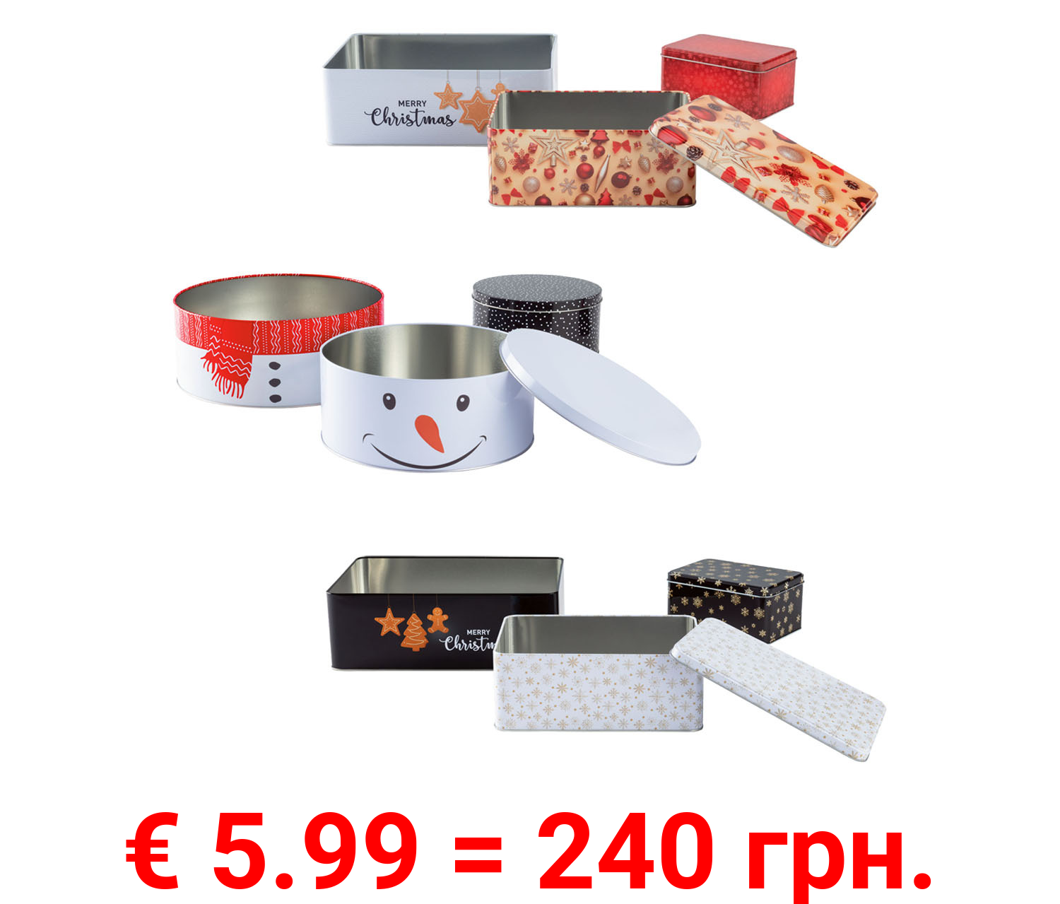 ERNESTO® Weißblech-Weihnachtsdosen-Sets, 3-teilig