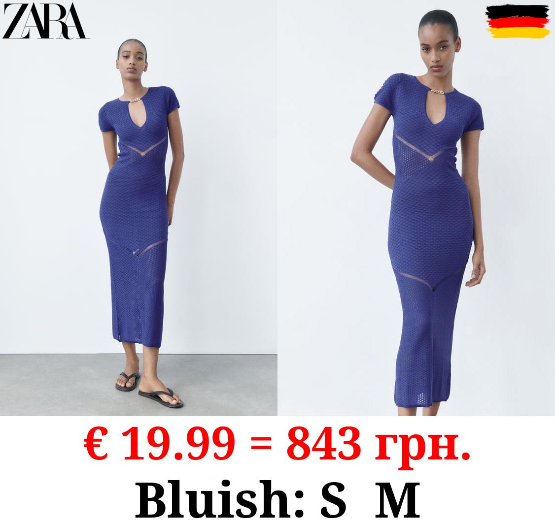 POINTELLE KNIT DRESS WITH CHAIN DETAIL