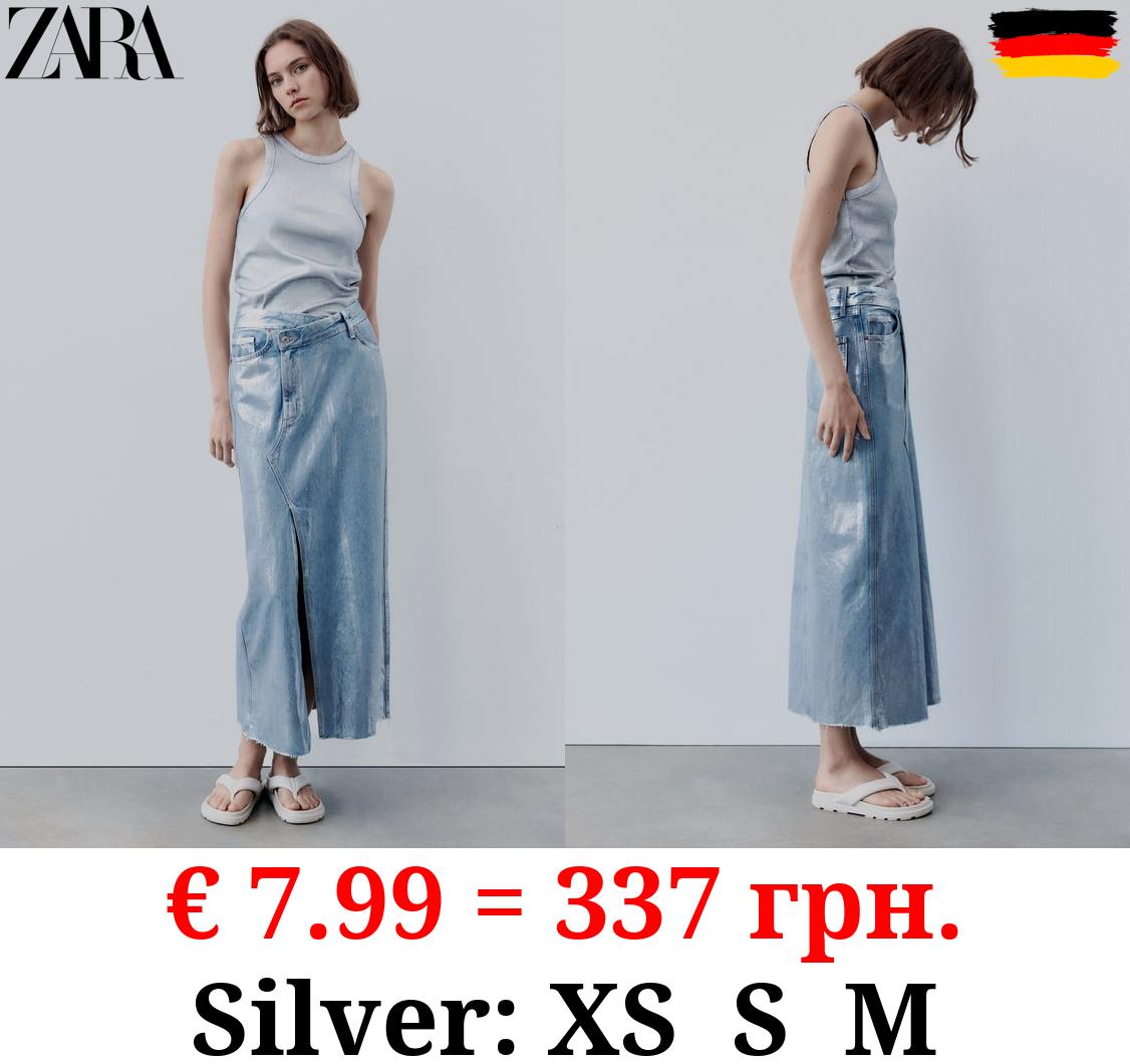 TRF ASYMMETRIC DENIM METALLIC SKIRT