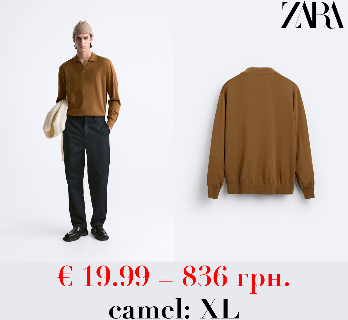 100% WOOL KNIT POLO SWEATER