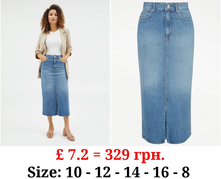 Light Wash Denim Midi Skirt