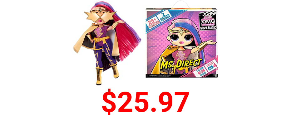 LOL Surprise OMG Movie Magic Ms. Direct Fashion Doll with 25 Surprises Including 2 Outfits, 3D Glasses, Movie Accessories, Reusable Playset– Gift for Kids, Toys for Girls Boys Ages 4 5 6 7+ Years Old