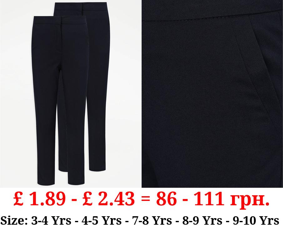 Girls Navy Slim Fit Slim Leg School Trousers 2 Pack