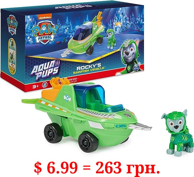 Paw Patrol Aqua Pups Rocky Transforming Sawfish Vehicle with Collectible Action Figure, Kids Toys for Ages 3 and up