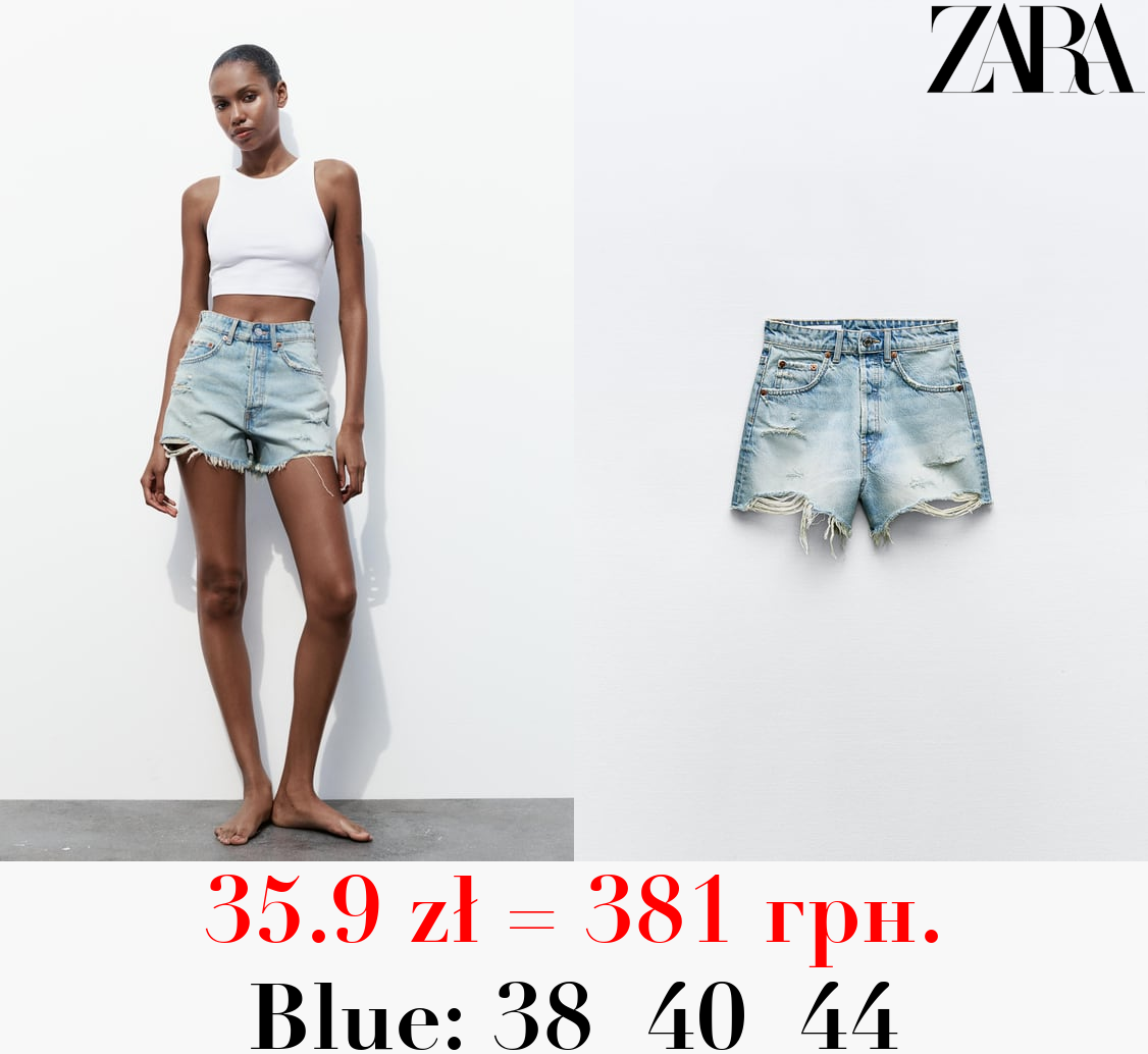 TRF HIGH-WAIST DENIM RIPPED SHORTS