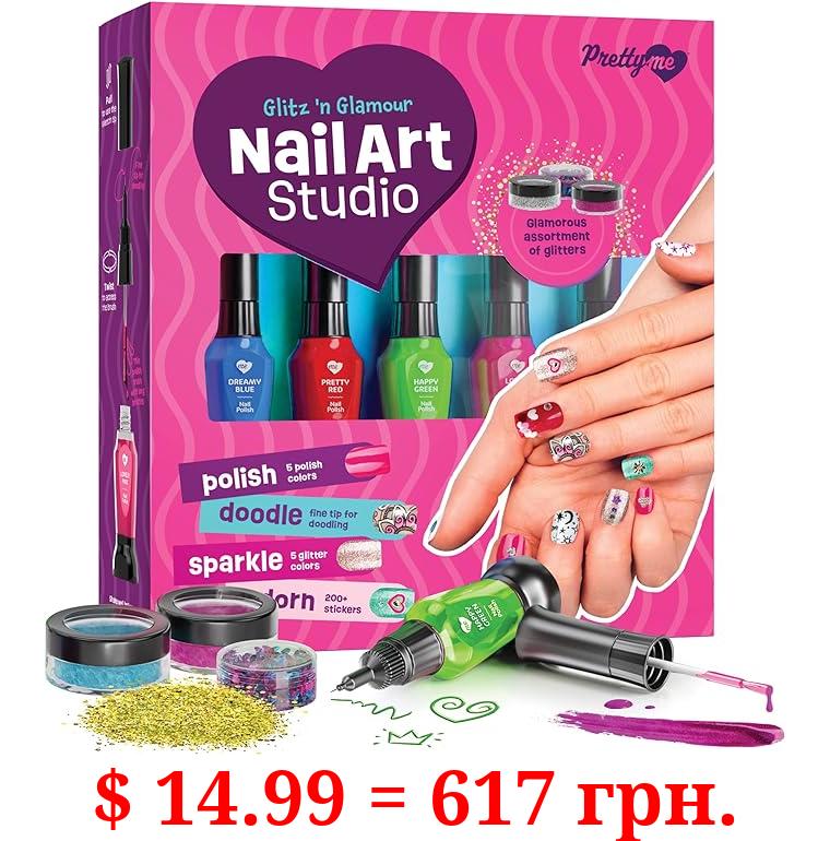 Nail Art Studio for Girls - Nail Polish Kit for Kids Ages 7-12 Years Old - Girl Gifts Ideas - Girls Nails Gift Set - Cool Girly Stuff - Polish, Pens, Glitter, Stickers, Gems, Filer - 8 9 10 11 12 Year