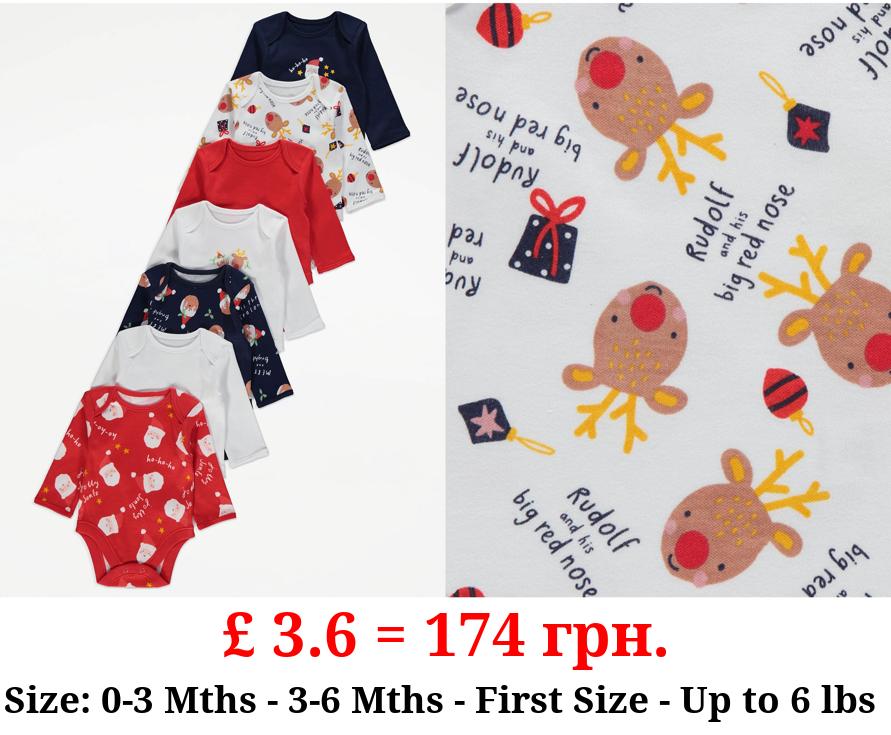 Christmas Long Sleeve Bodysuits 7 Pack