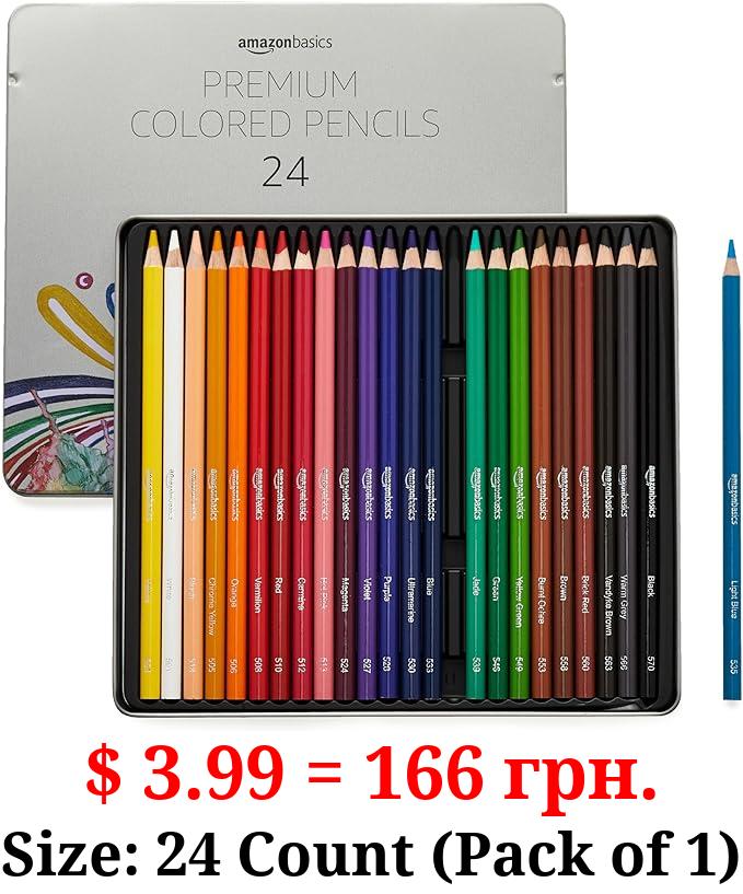 Amazon Basics - Premium Colored Pencils, Soft Core, 24 Count (Pack of 1), Multicolor