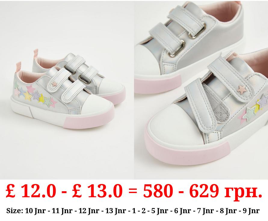 Silver Shimmer Star Double Strap Trainers