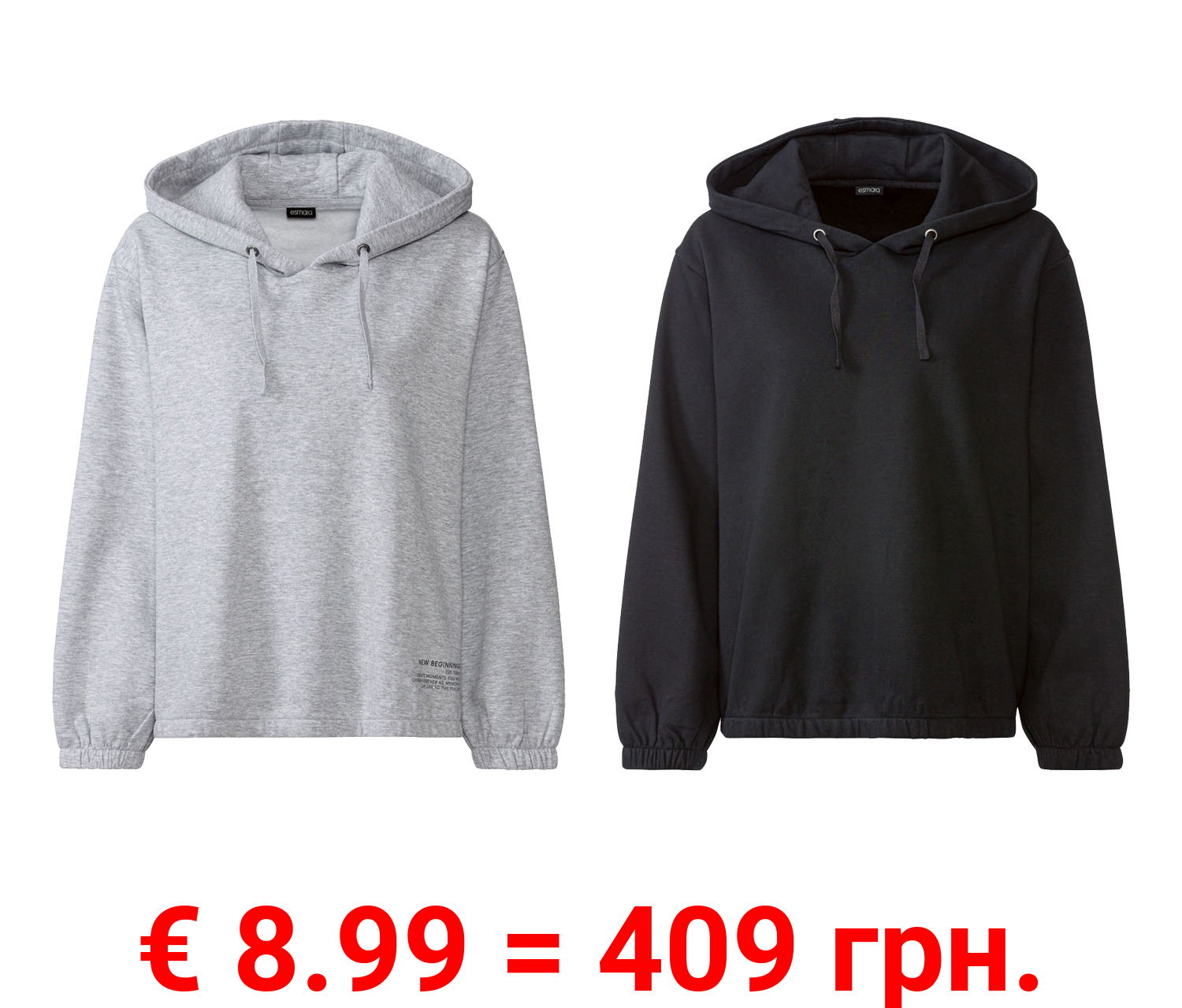 esmara® Damen Sweatpullover mit Kapuze und Bindeband