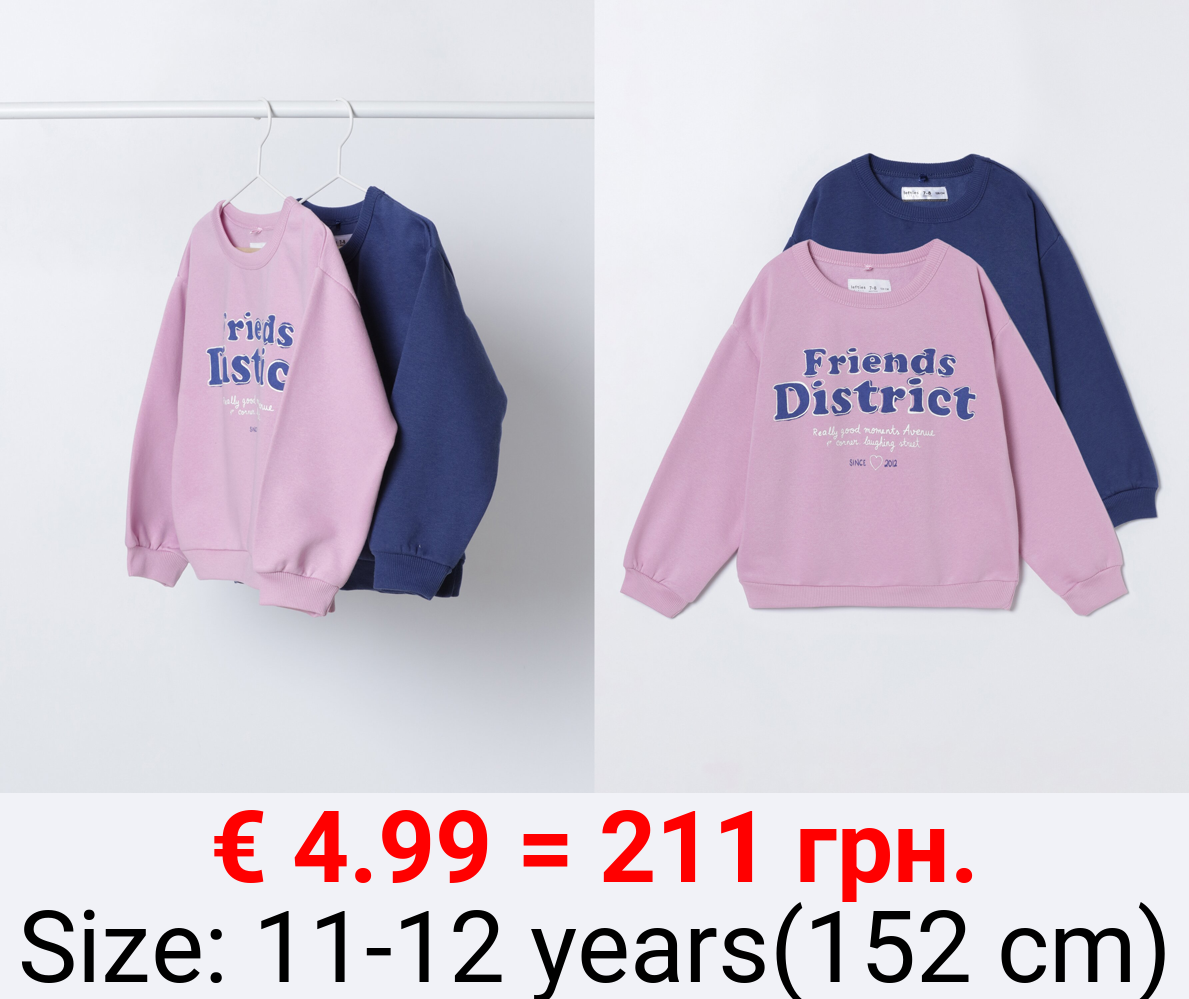 2-pack of contrast plain and printed sweatshirts