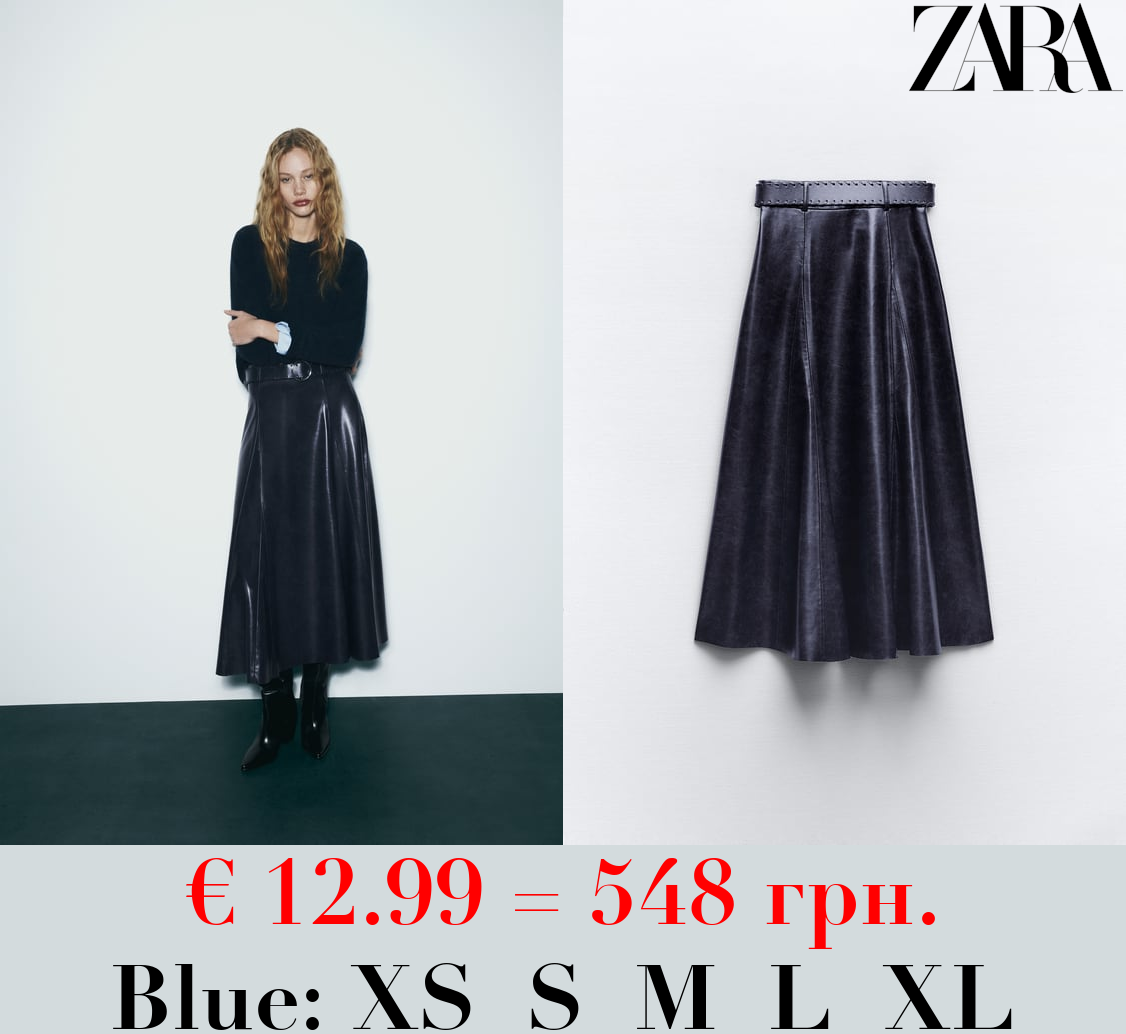 FAUX LEATHER LAYERED MIDI SKIRT