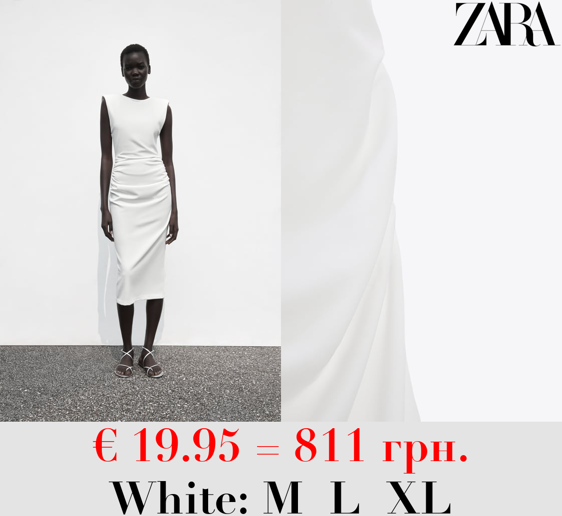 FITTED MIDI DRESS WITH PADDED SHOULDERS