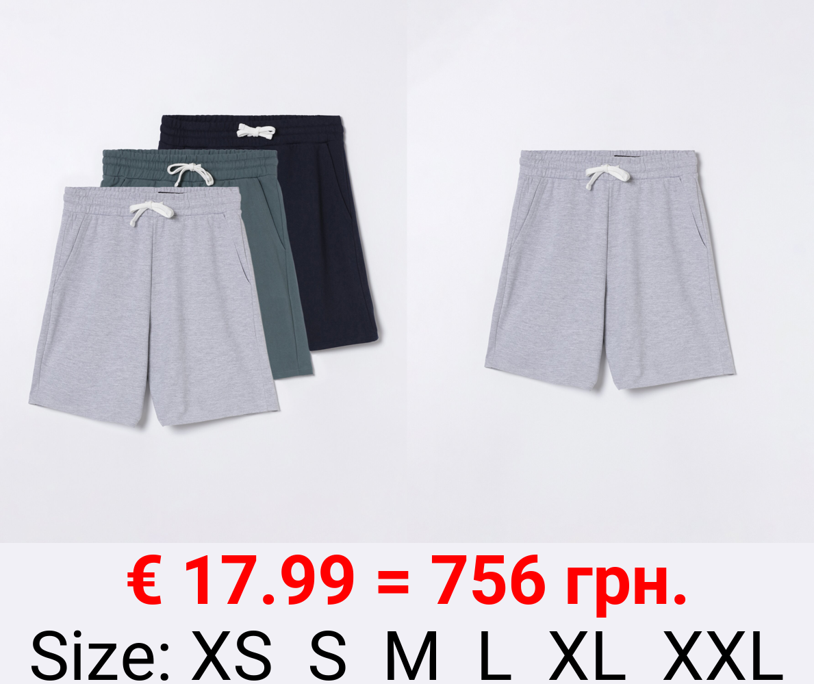 Pack of 3 pairs of basic plush Bermuda shorts