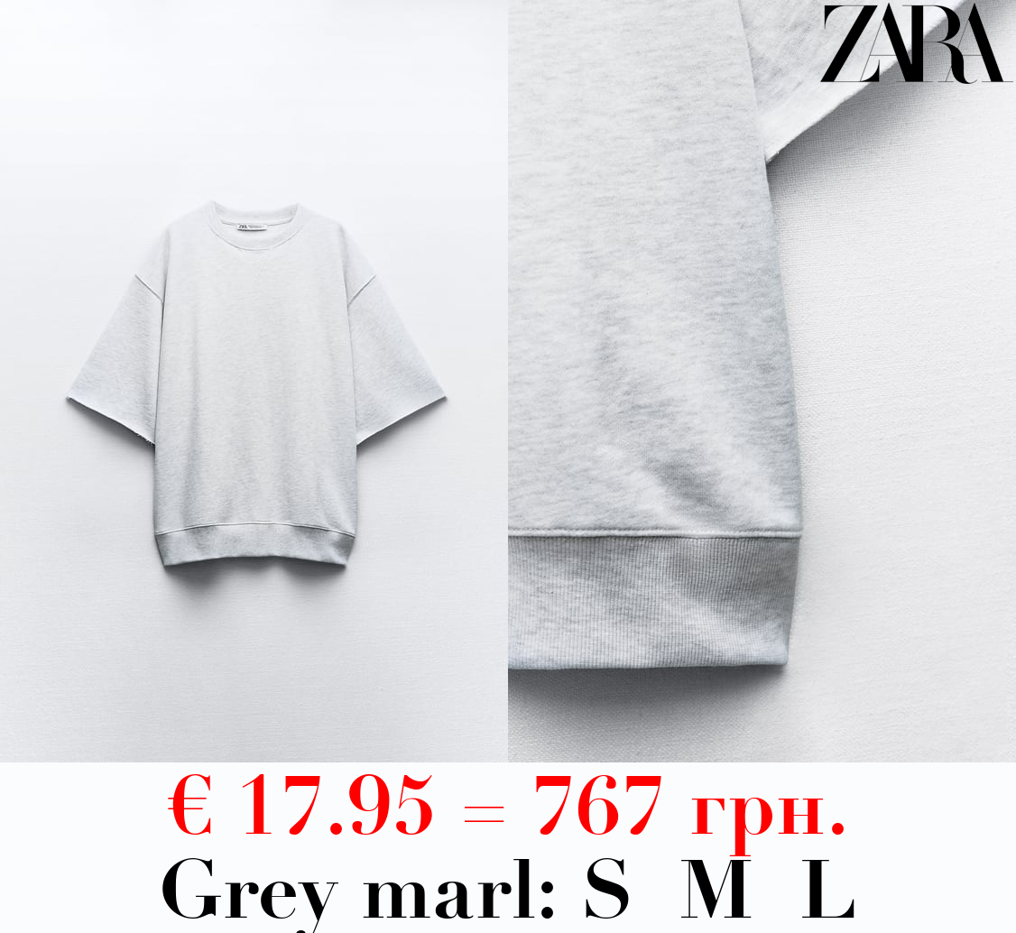 FADED-EFFECT SHORT SLEEVE PLUSH SWEATSHIRT