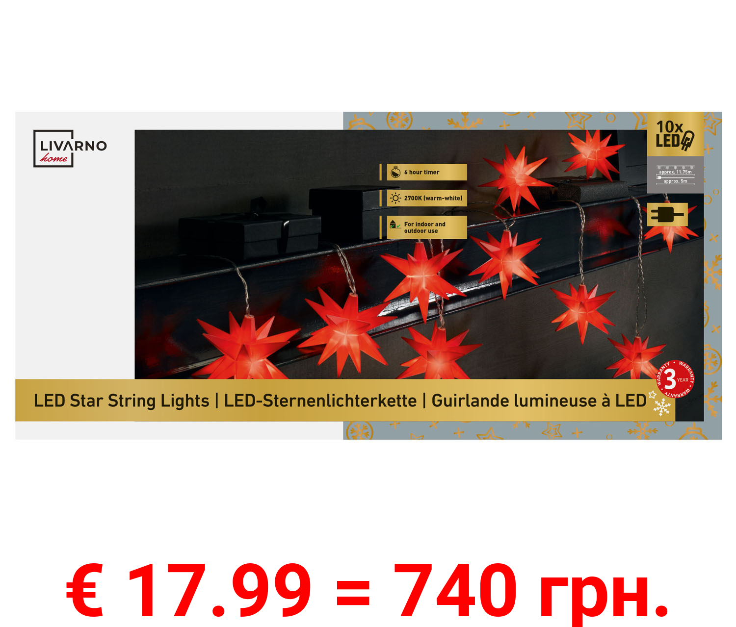LIVARNO home LED-Sternenlichterkette, 10 LEDs