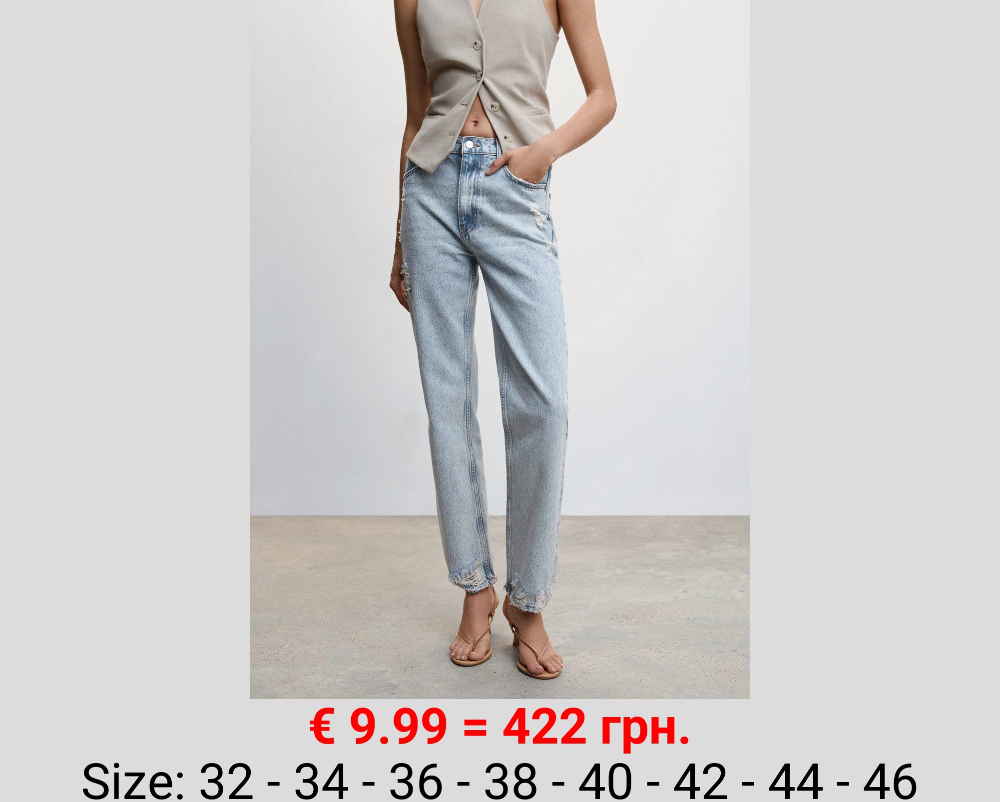 Jeans rectos rotos decorativos