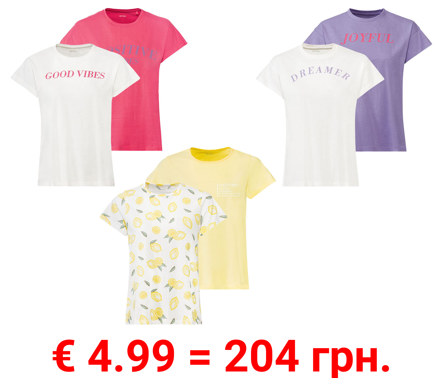 esmara Damen T-Shirts, 2 Stück, aus reiner Baumwolle