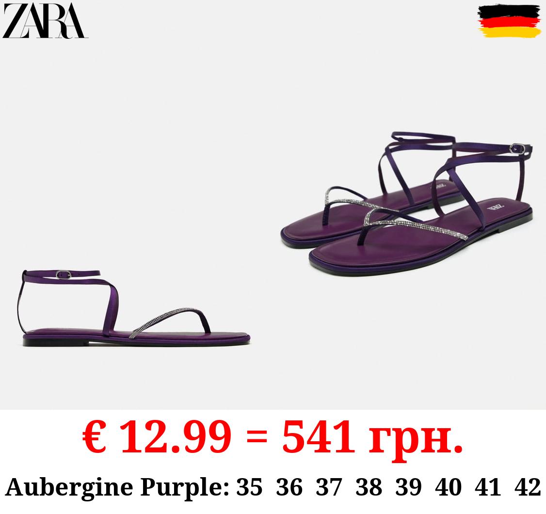 FLAT SLIDER SANDALS WITH RHINESTONES