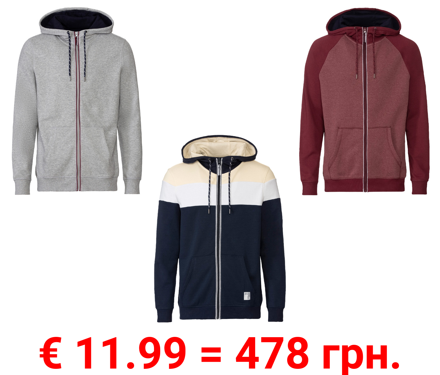 LIVERGY® Herren Sweatjacke mit Baumwolle