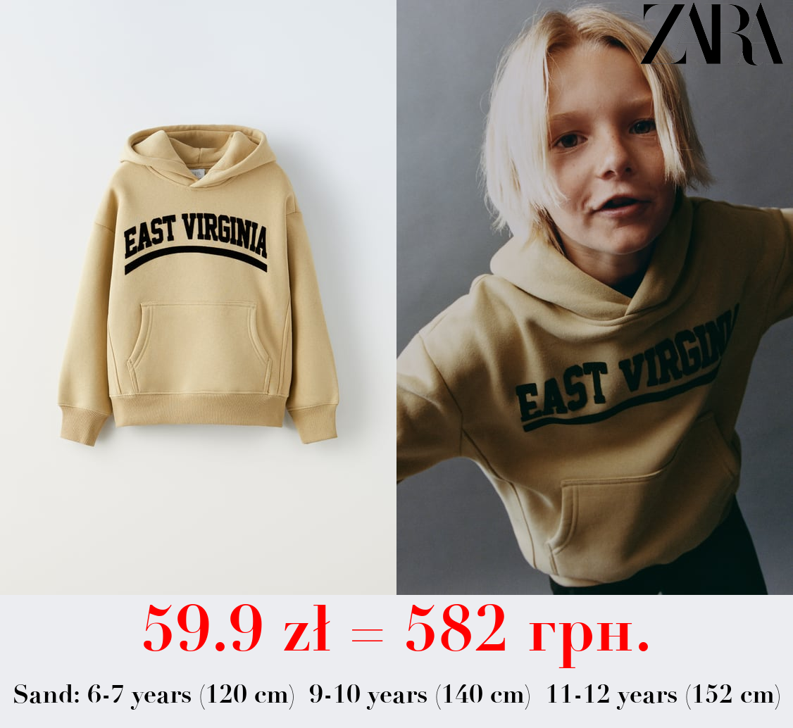 FLOCKED SLOGAN HOODIE