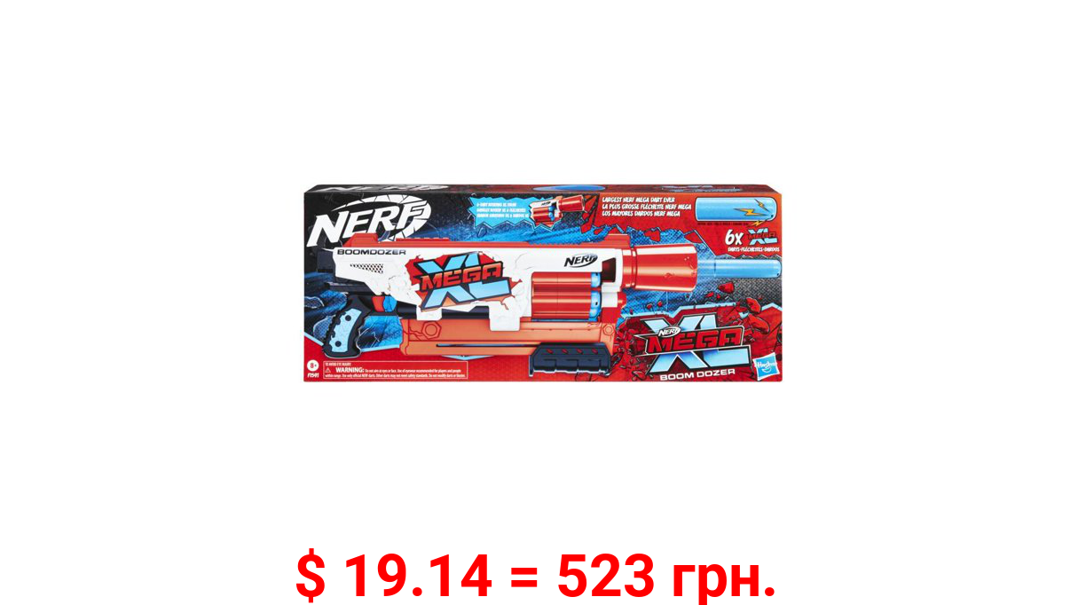 Nerf Mega XL Boom Dozer Blaster, Largest Nerf Mega Darts Ever, XL 6-Dart Rotating Drum, 6 Nerf Mega XL Whistler Darts