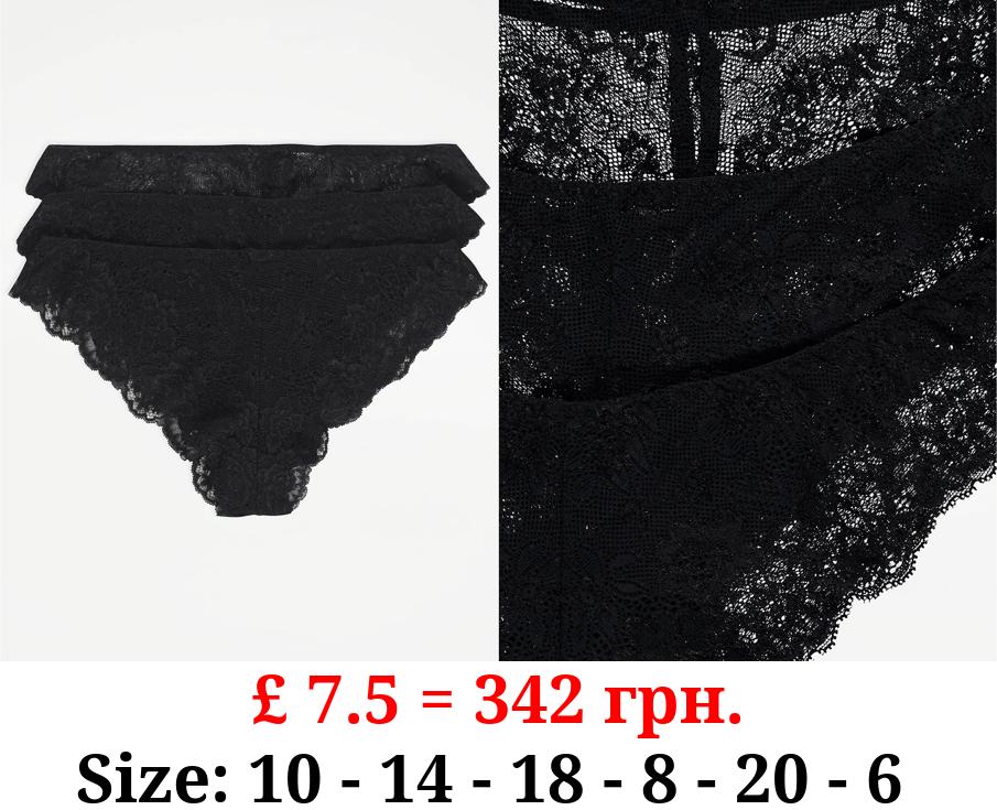 Black Floral Lace Brazilian Knickers 3 Pack
