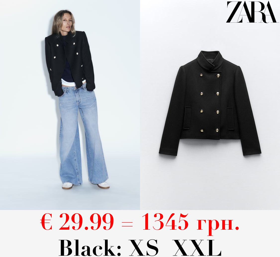 SHORT DOUBLE-BREASTED COAT WITH HIGH NECK