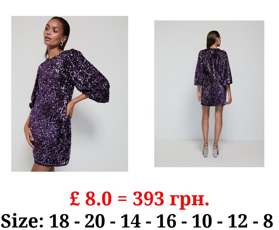 Purple Sequin Long Sleeve Mini Dress