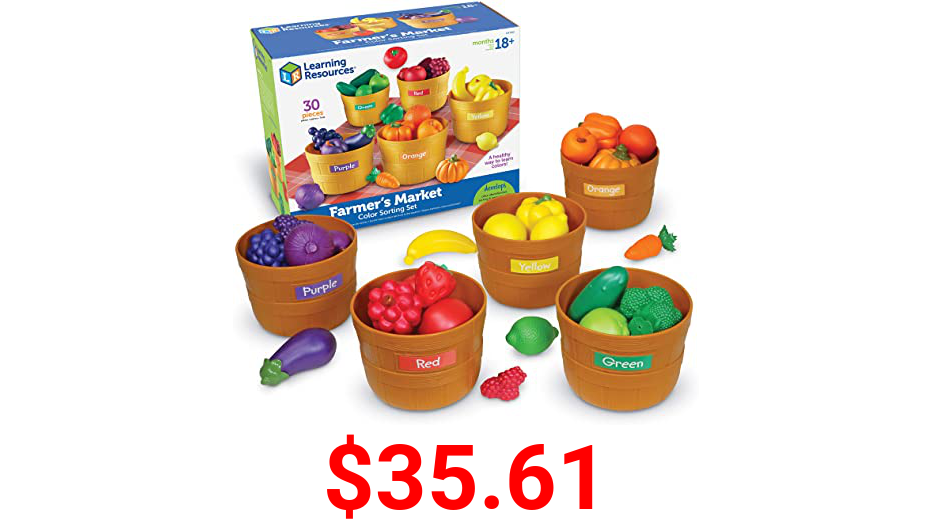 Learning Resources Farmer's Market Color Sorting Set, Homeschool, Play Food for Kids, Fruits and Vegetables Toy, 30 Piece Set, Ages 18+ months