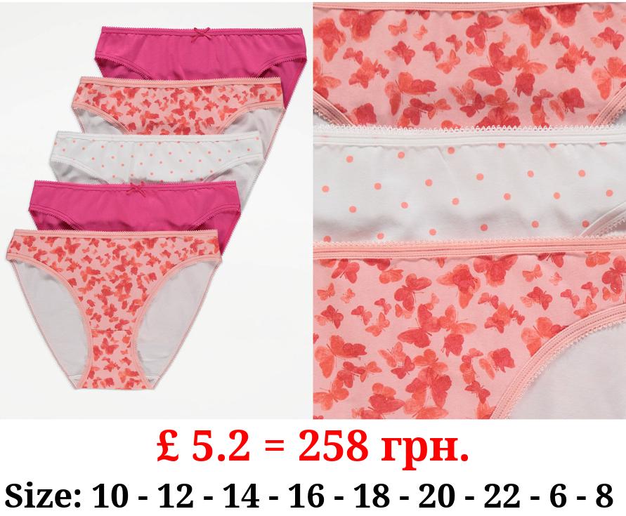Butterfly Spot High Leg Knickers 5 Pack