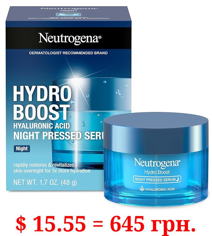 Neutrogena Hydro Boost Night Pressed Serum with Hyaluronic Acid For Face with Pro Vitamin B5, Rich Hydrating Face Serum for Dry Skin, Oil-Free, Non-Comedogenic, Fragrance Free, 1.7 OZ