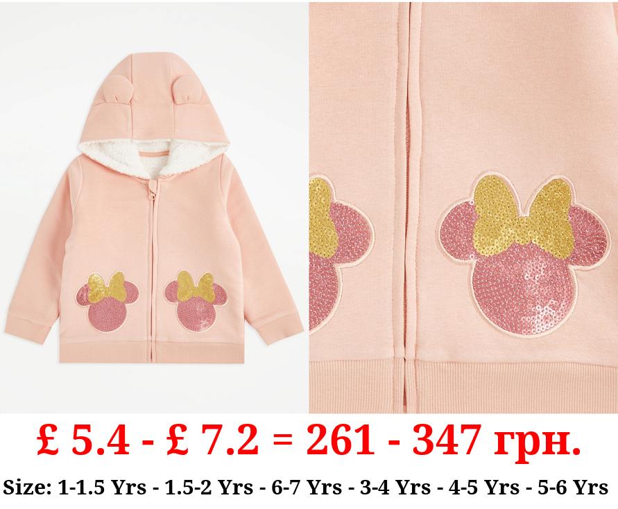 Disney Minnie Mouse Pink Sequin Fleece Lined Zip Hoodie