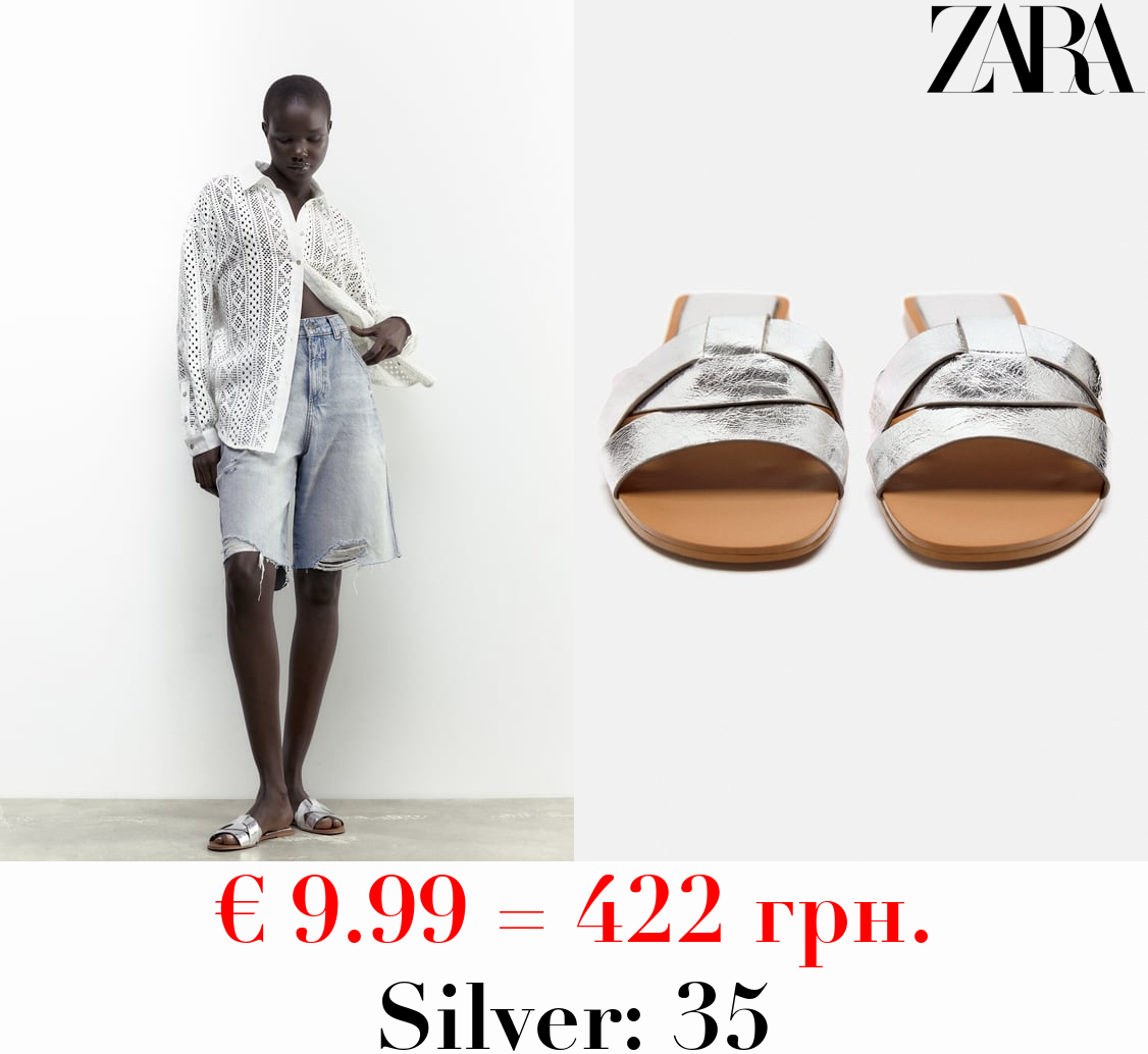 FLAT CRISS-CROSS LEATHER SLIDER SANDALS