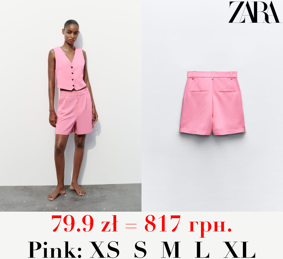 HIGH-WAIST PLEATED BERMUDA SHORTS