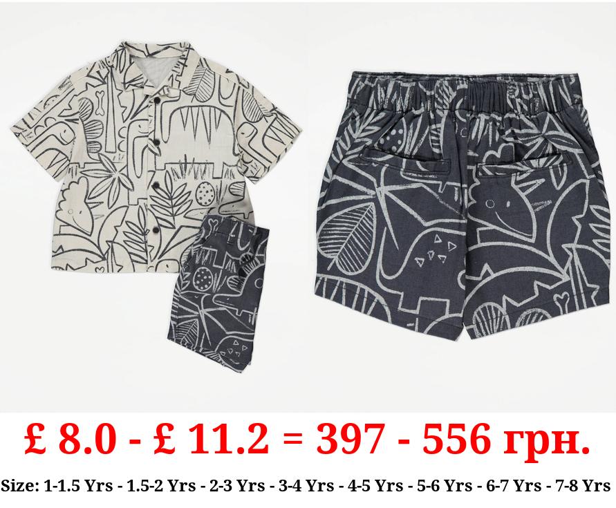 Cream Dinosaur Jungle Shirt and Shorts Outfit