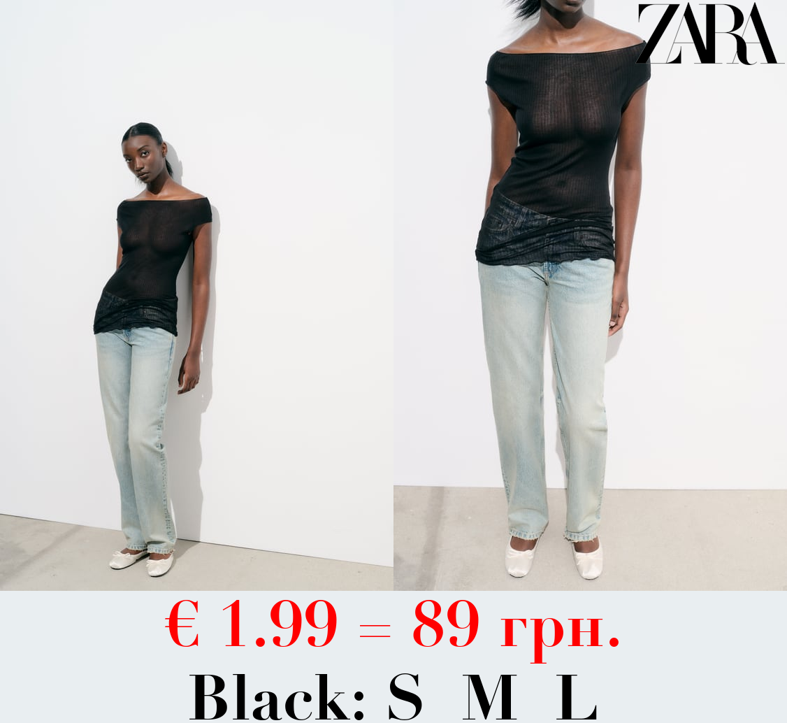 RIBBED SEMI-SHEER OFF-THE-SHOULDER TOP