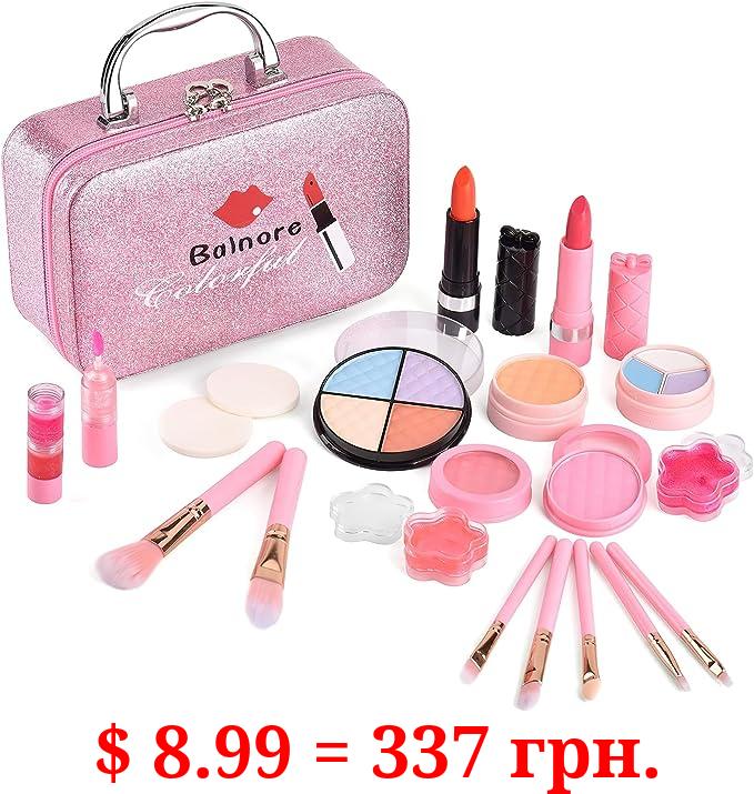 balnore 21 Pcs Kids Makeup Kit for Girl, Washable Makeup Toy Set, Safe & Non-Toxic,Real Cosmetic Beauty Set for Kids Play Game Halloween Christmas Birthday Party