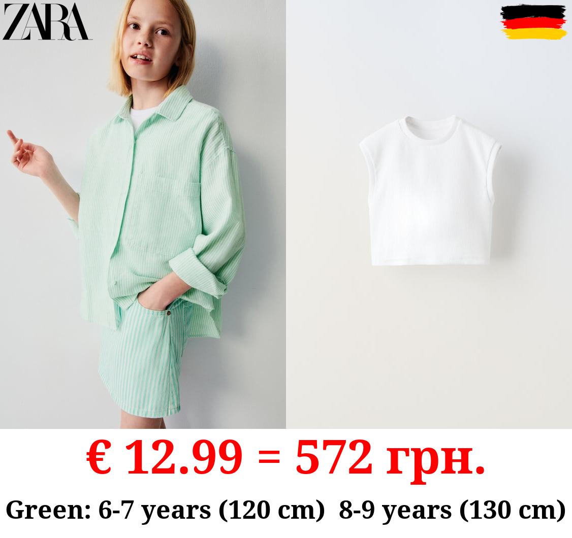 STRIPED SHIRT WITH CONTRAST RIBBED TOP