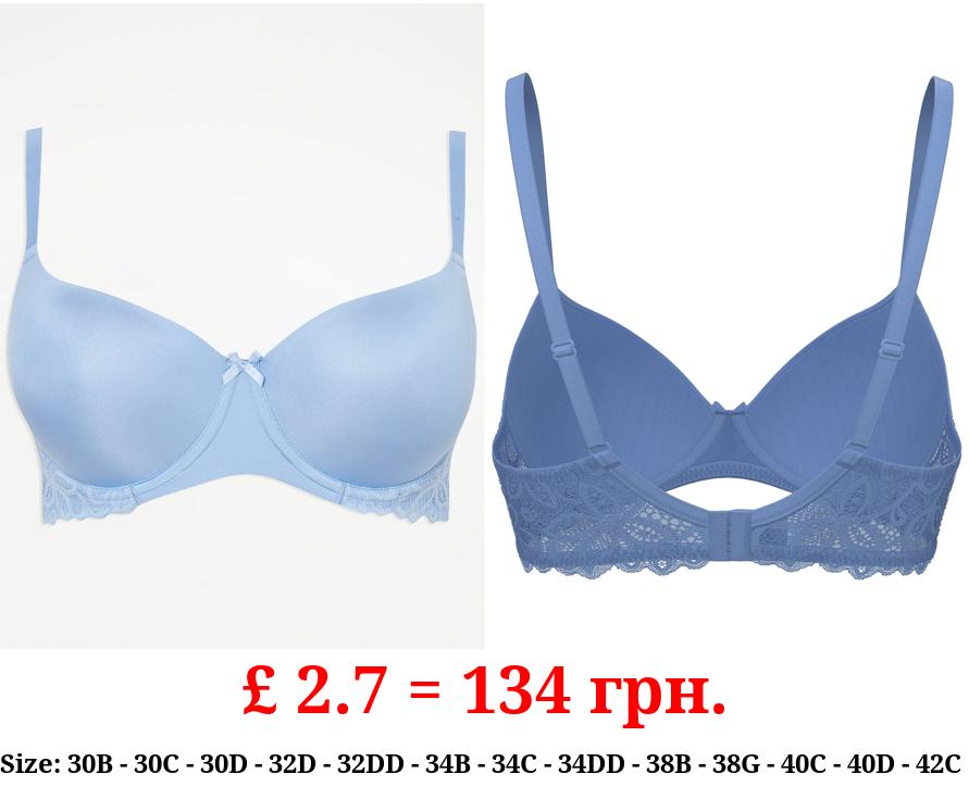 Blue Padded Lace T-Shirt Bra