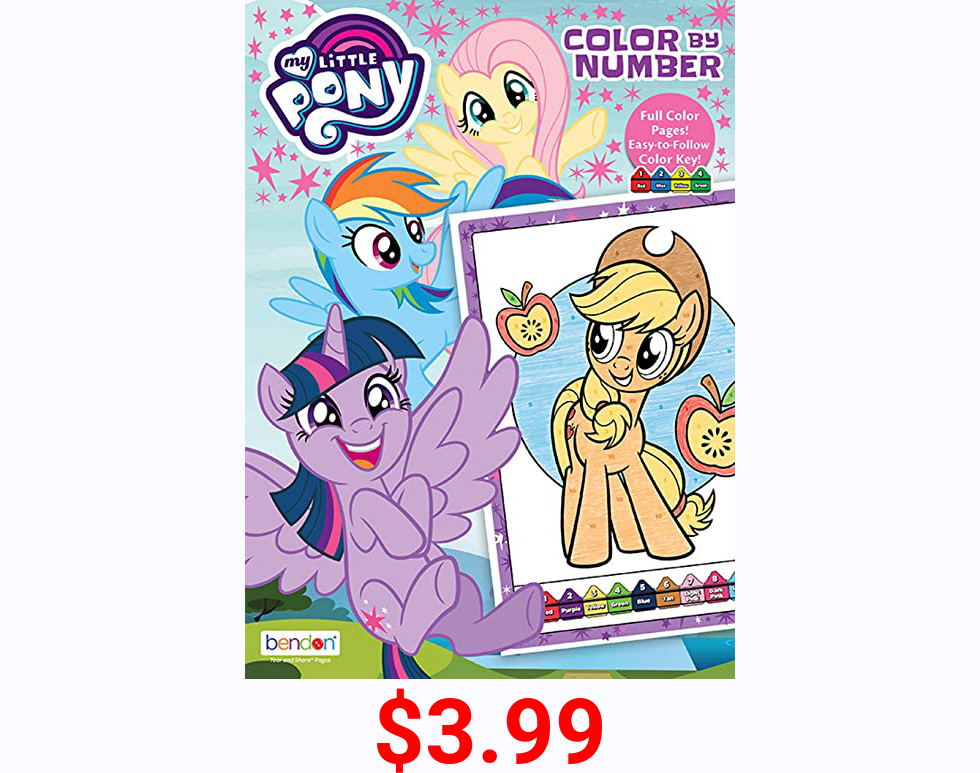 Bendon My Little Pony 48-Page Color by Number Coloring Book with Full-Color Border Guide