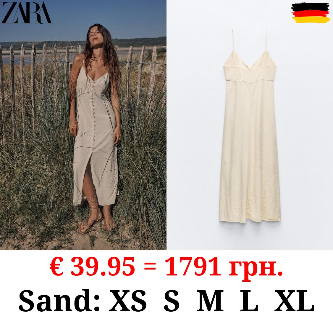 LINEN BLEND STRAPPY MIDI DRESS