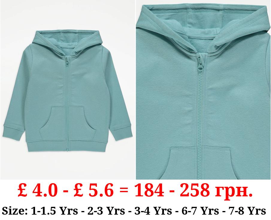 Turquoise Plain Zip Up Hoodie
