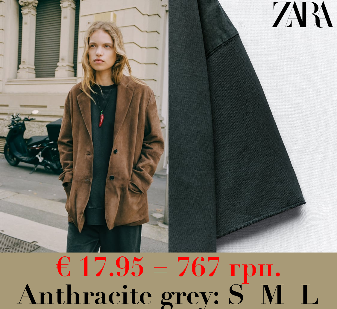 FADED-EFFECT SHORT SLEEVE PLUSH SWEATSHIRT