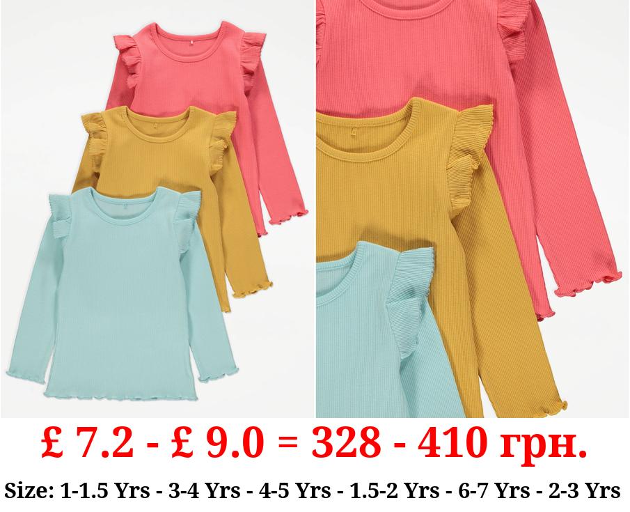 Bright Ribbed Frill Long Sleeve 3 Pack