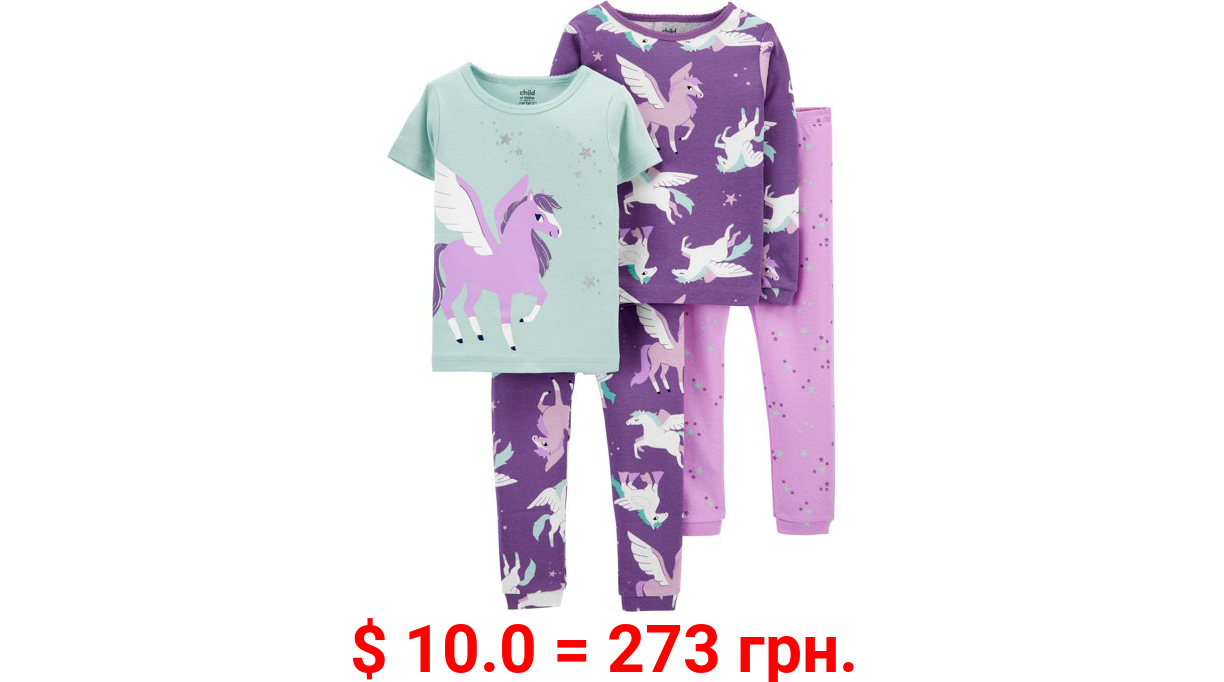 Child of Mine By Carter's Baby Girls & Toddler Girls Snug Fit Cotton Short and Long Sleeve Pajamas 4pc Set (12M-5T)