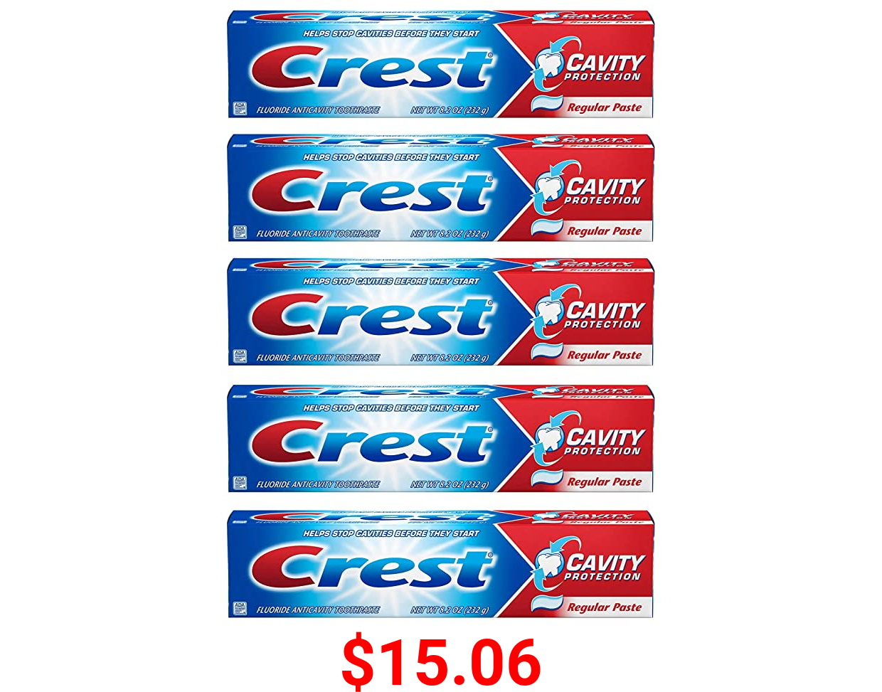 Crest Fluoride Anticavity Toothpaste, Prevents Cavities Before They Start, Regular Paste, 8.2 Ounce (Pack of 5)