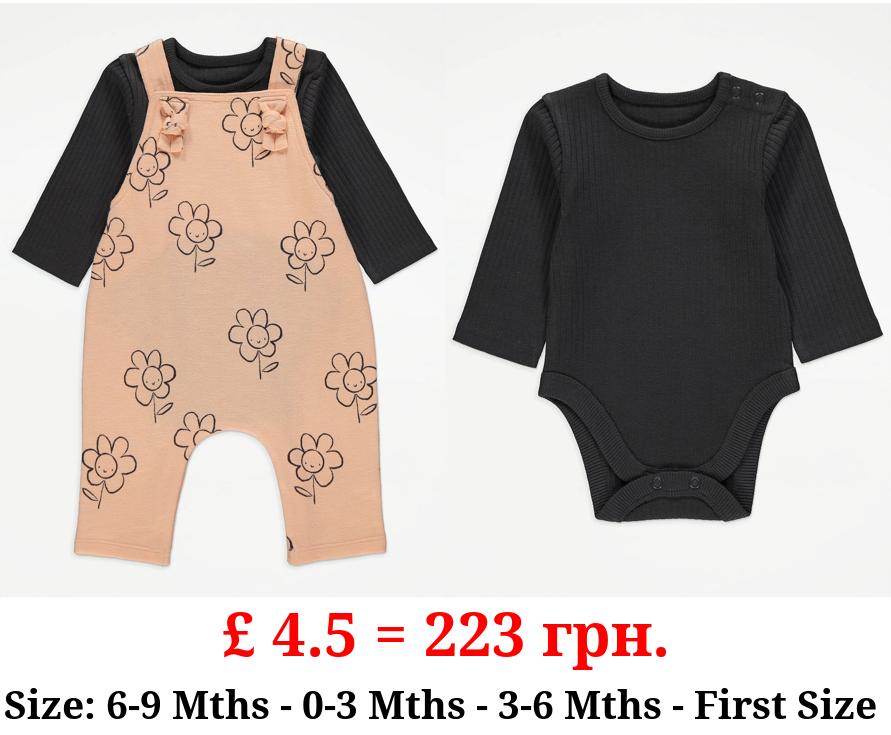 Orange Floral Dungarees and Ribbed Bodysuit Outfit